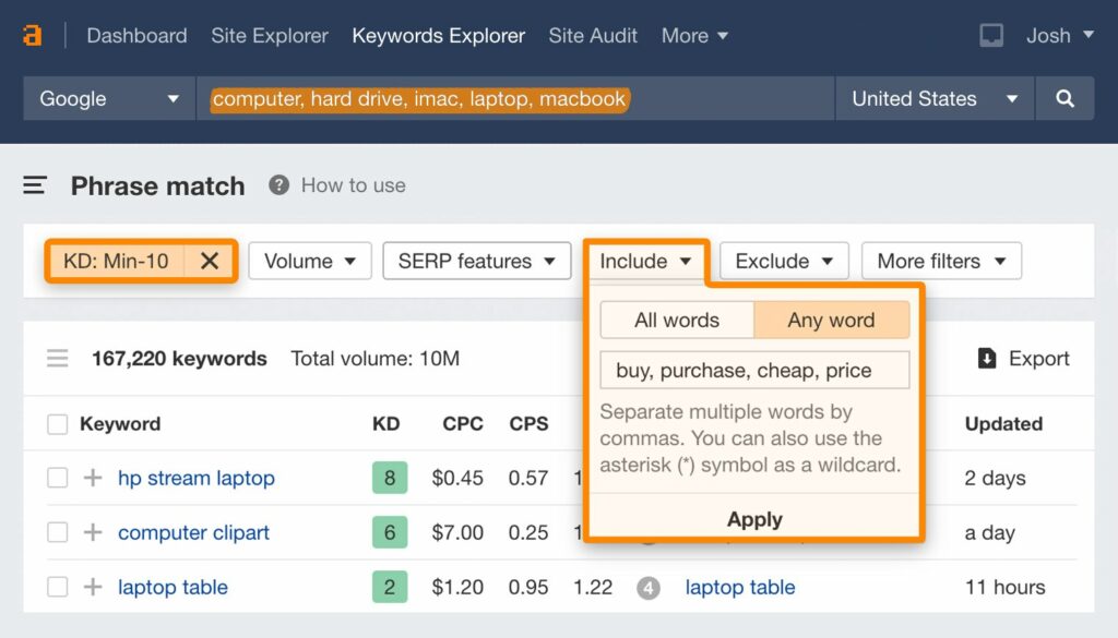 ahrefs keyword research - search intent