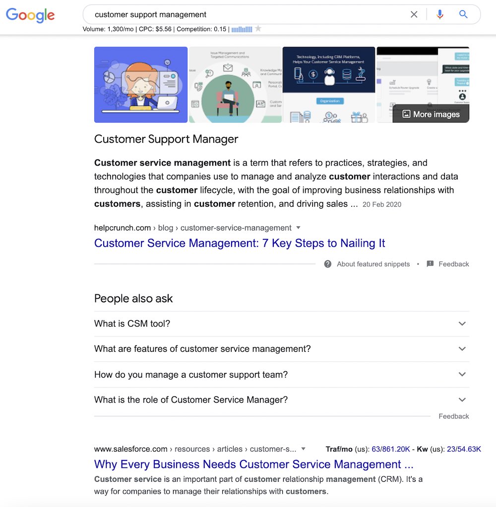 customer support management search intent