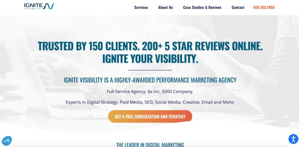 Ignite Visibility's home page