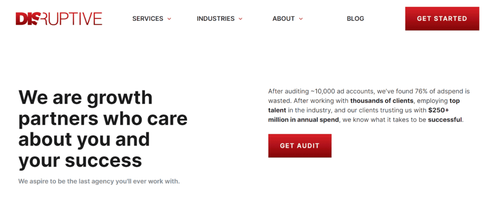 Disruptive Advertising's homepage