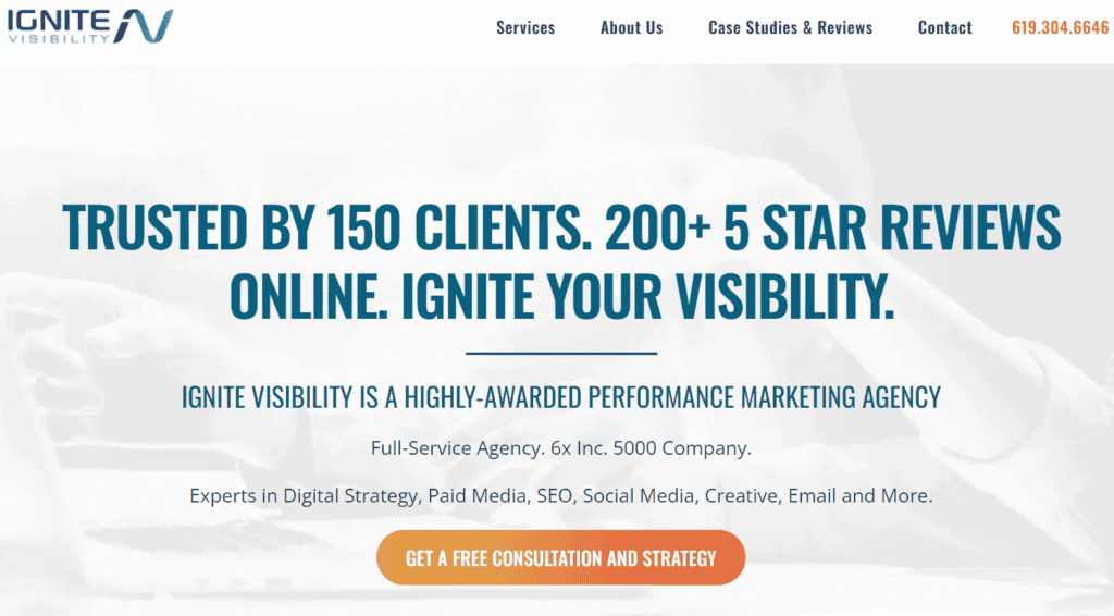 Ignite Visibility's homepage