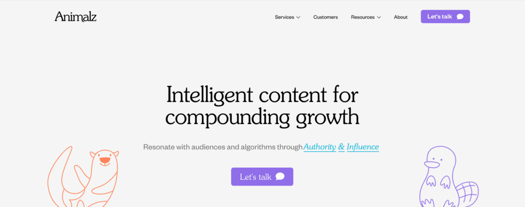 Home page of Animalz — one of the top SEO agencies