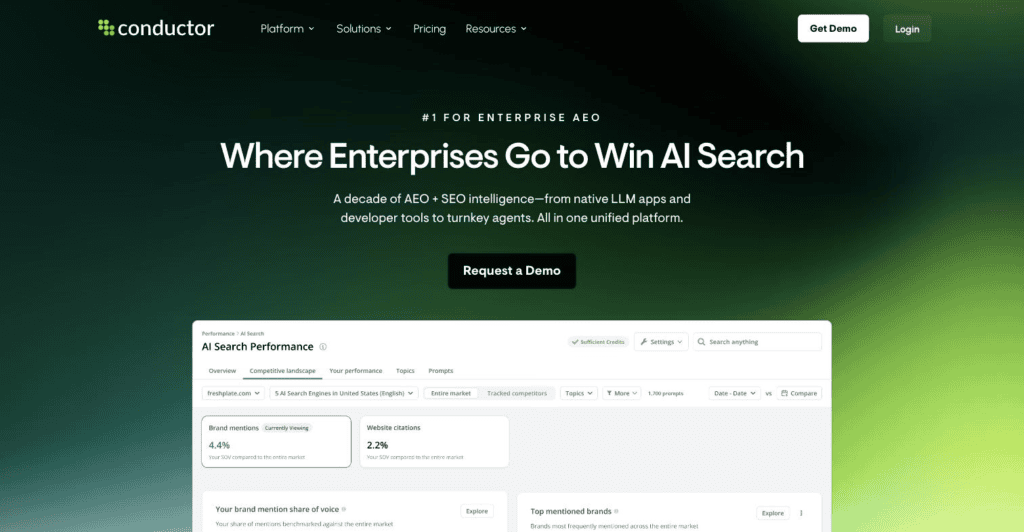 Conductor, an enterprise content marketing tool for search and Ai visibility monitoring