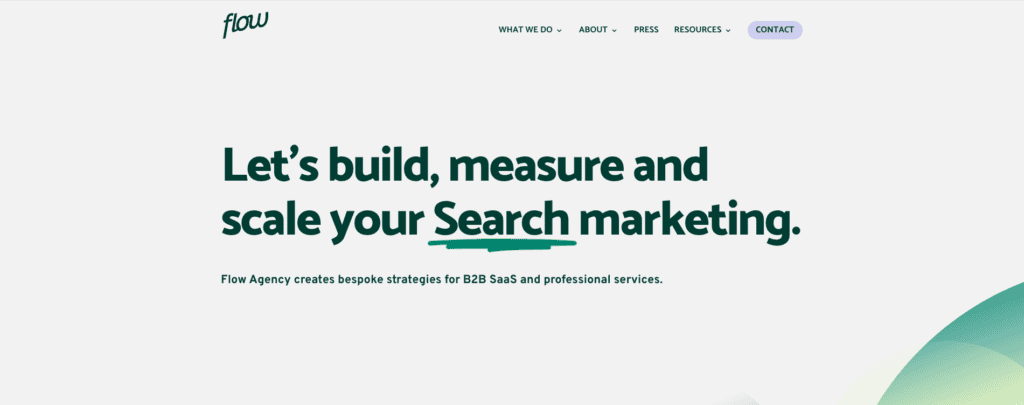Home page for Flow Agency, a reputable SEO agency