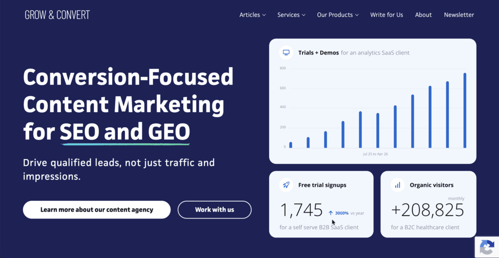 Grow & Convert SEO agency homepage