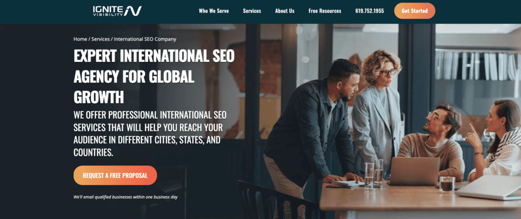 Service page for Ignite Visibility—an international SEO agency