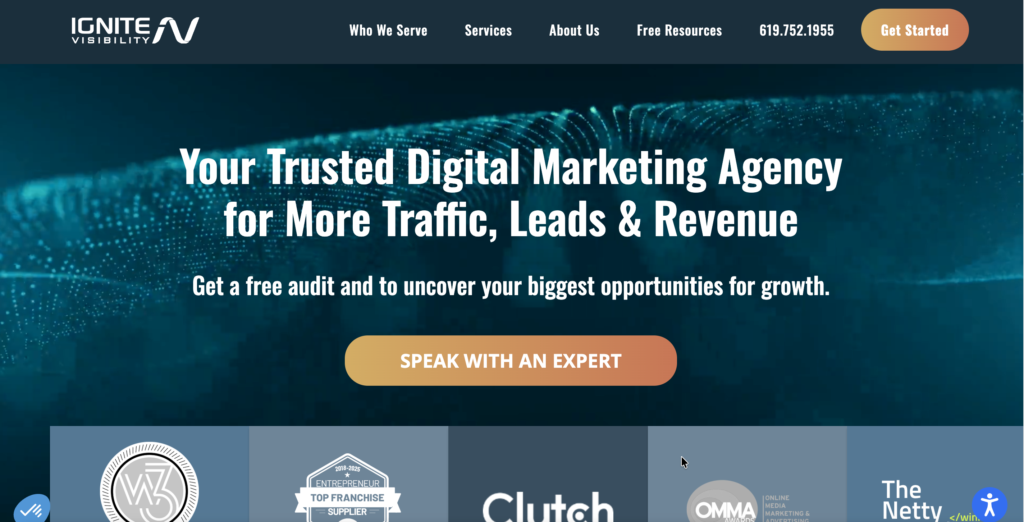 Home page for the online marketing agency Ignite Visibility