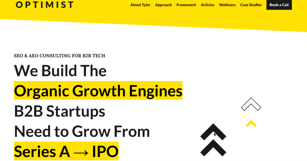 Website homepage for Optimist—an AI marketing agency
