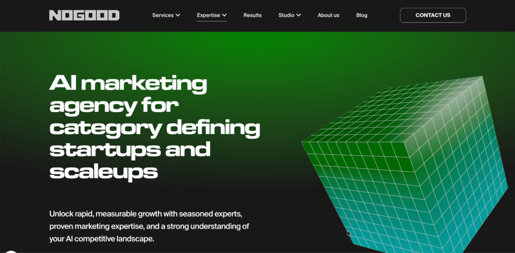 Website homepage for NoGood—an AI marketing agency