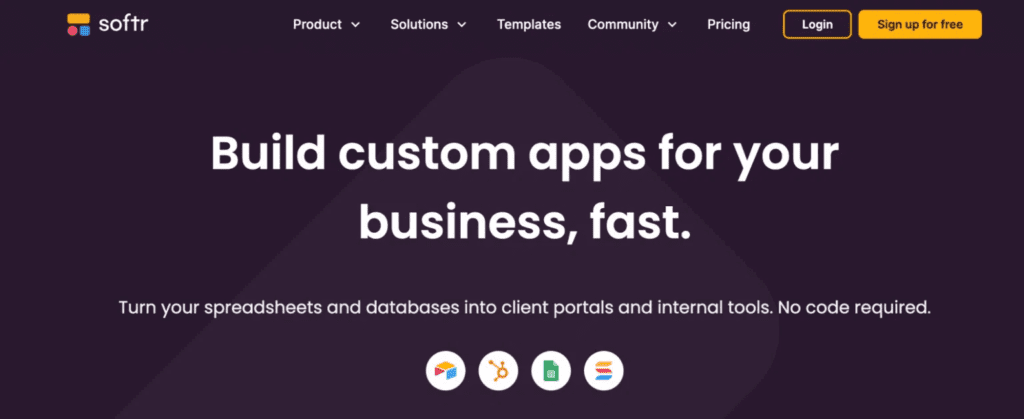 Softr home page screenshot