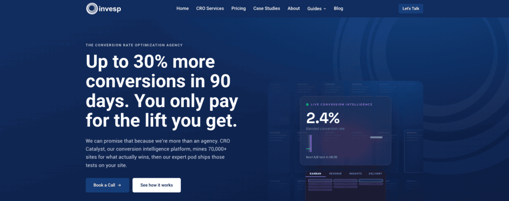 Home page for Invesp—A CRO agency with proprietary software
