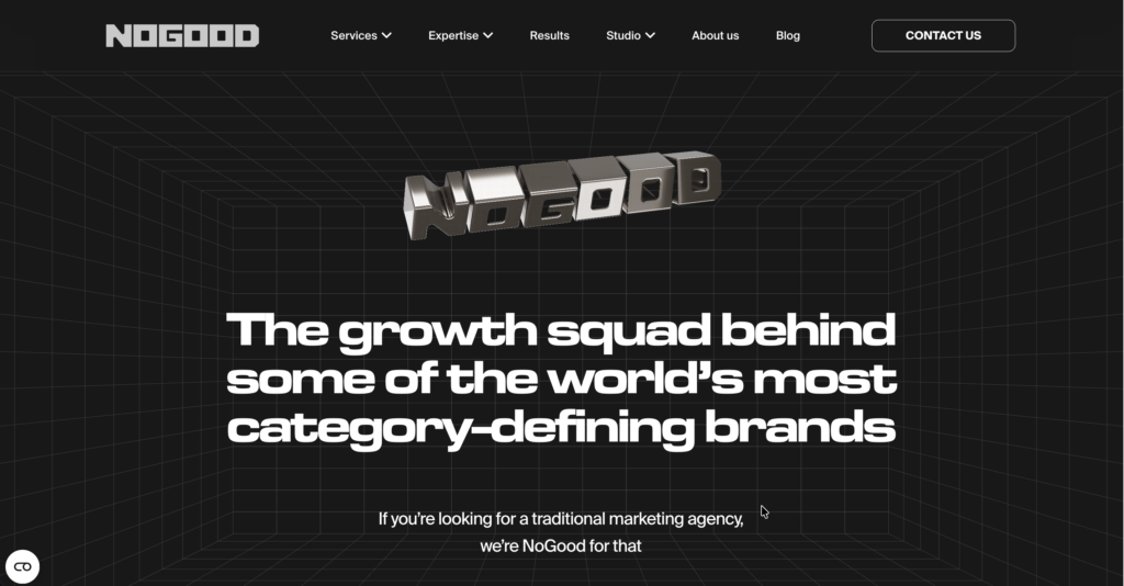 Home page of NoGood—a top growth marketing agency