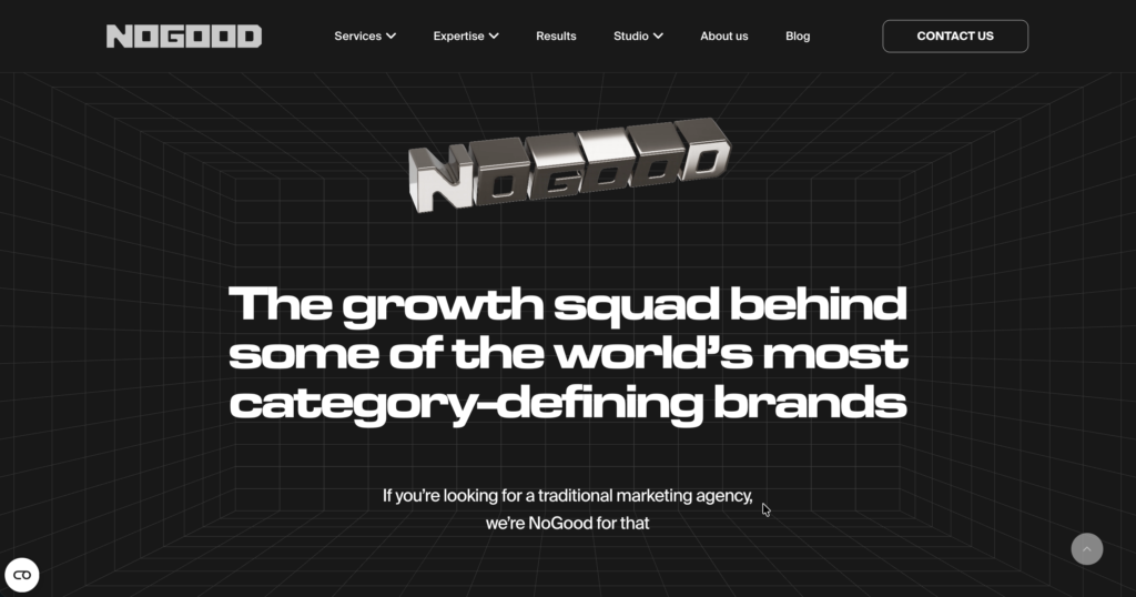 Home page for NoGood, which is a top marketing agency for SaaS