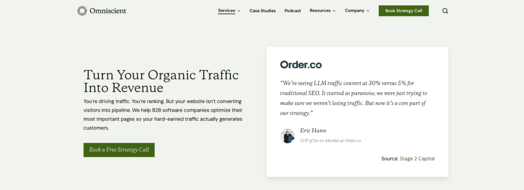 Conversion rate optimization service page for Omniscient Digital