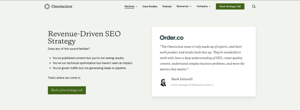 SEO strategy services page for Omniscient Digital—the best enterprise SEO agency 