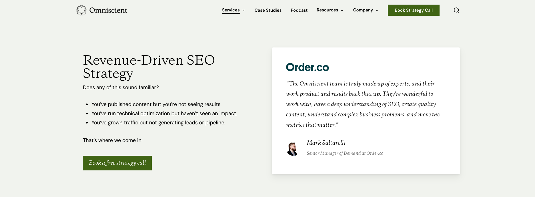 SEO strategy services page for Omniscient Digital—the best enterprise SEO agency 