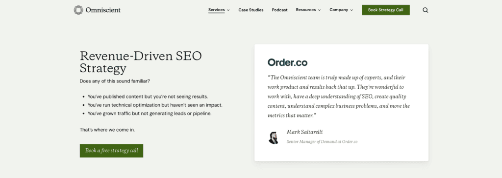 SEO service page for Omniscient Digital—the best international SEO agency for B2B SaaS