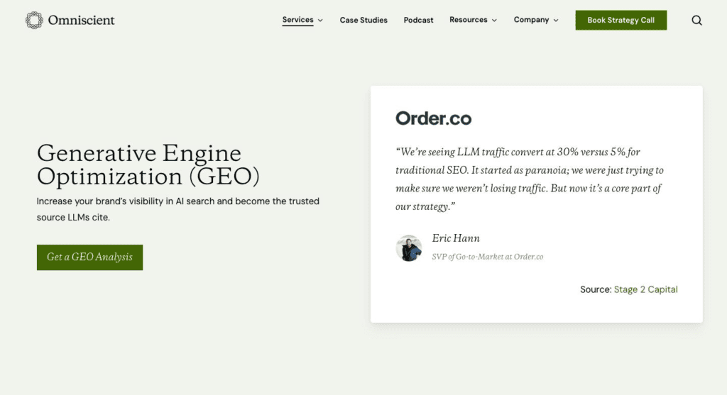 GEO Service page for Omniscient Digital—the best B2B LLM SEO agency