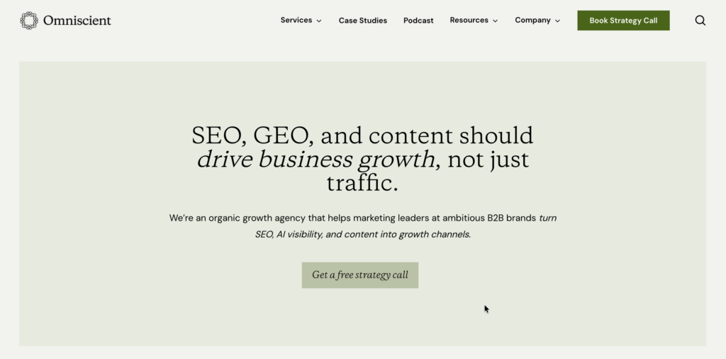 Home page of Omniscient Digital — the top B2B SaaS digitial marketing agency
