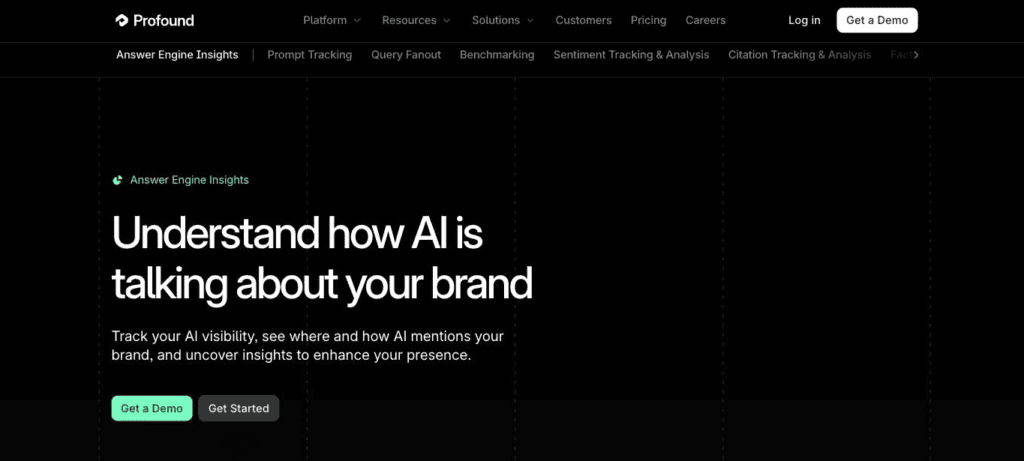 Product page for Profound's answer engine insights, which are the output of its generative engine optimization tool