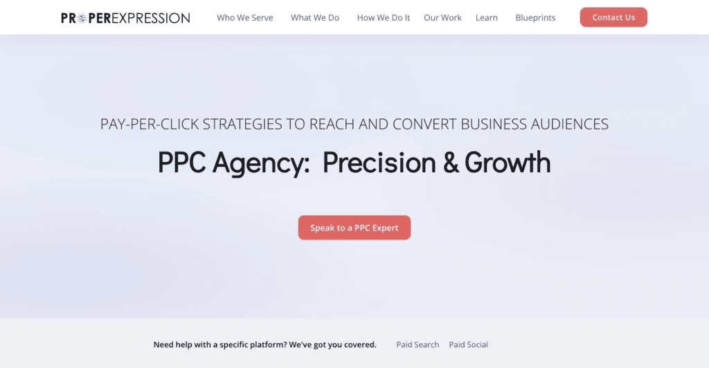 Service page for ProperExpression—a B2B PPC marketing agency