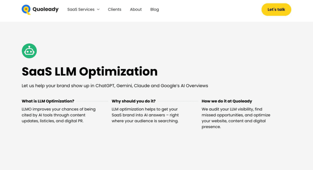 Website screenshot for Quoleady