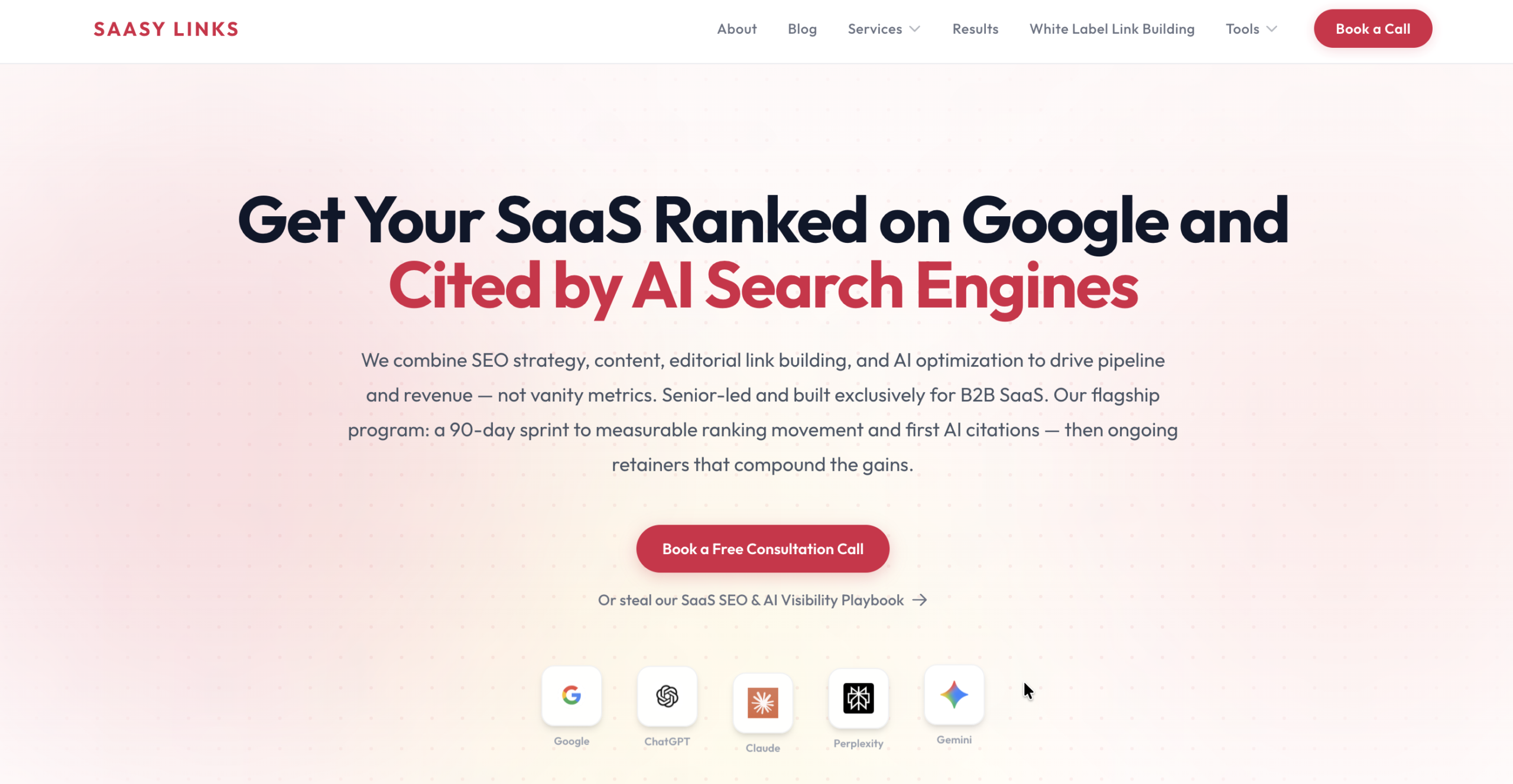 website screenshot from SAASY LINKS, a SaaS-exclusive SEO link building agency