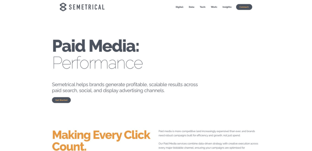 Service page for Semetrical—a B2B PPC management agency