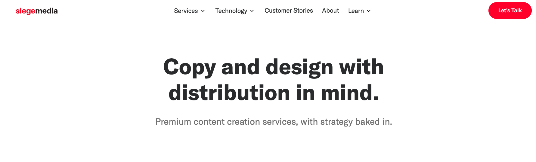 Service page for Siege Media—a B2B content creation agency