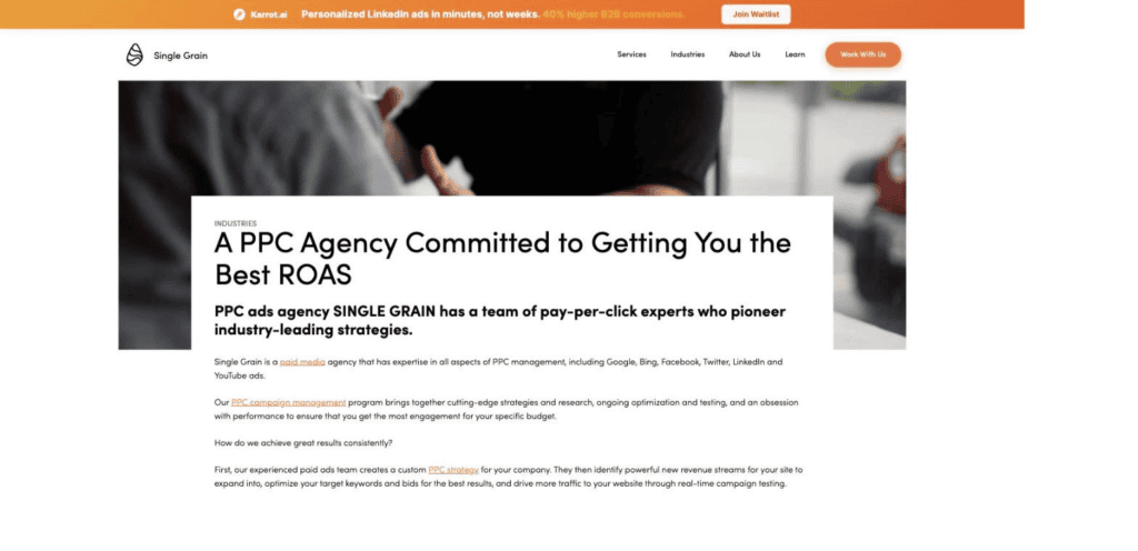 Service page for Single Grain—a B2B SaaS PPC agency