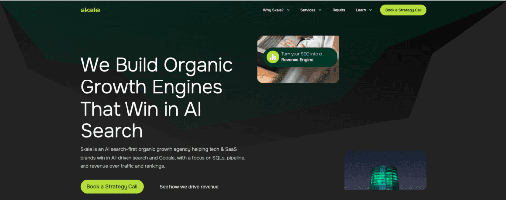 Home page page for Skale—one of the top generative engine optimization companies