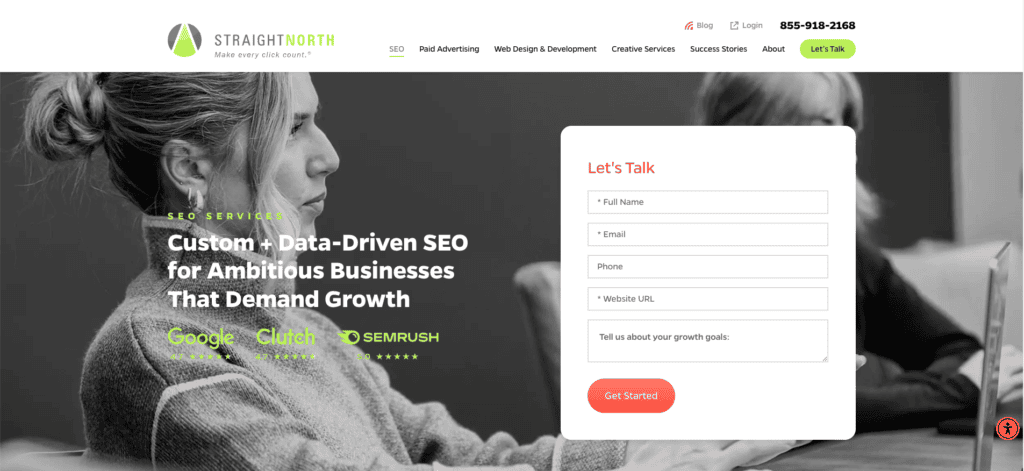 Website screenshot from SEO agency, Straight North