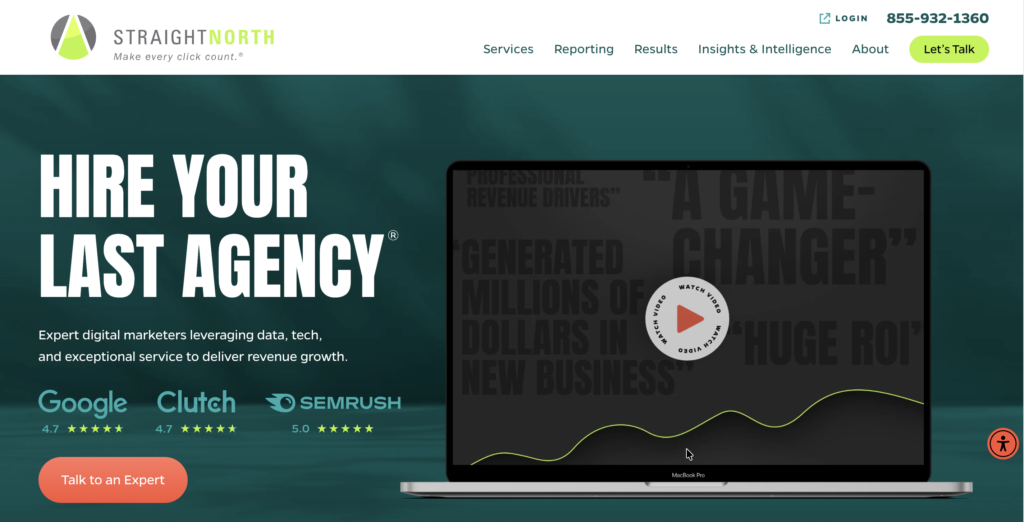 Home page for marketing agency Straight North