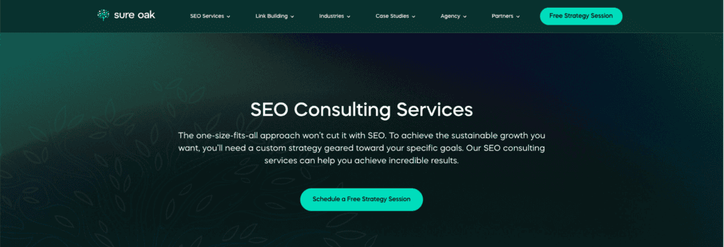 Website screenshot from B2B SERO agency, Sure Oak