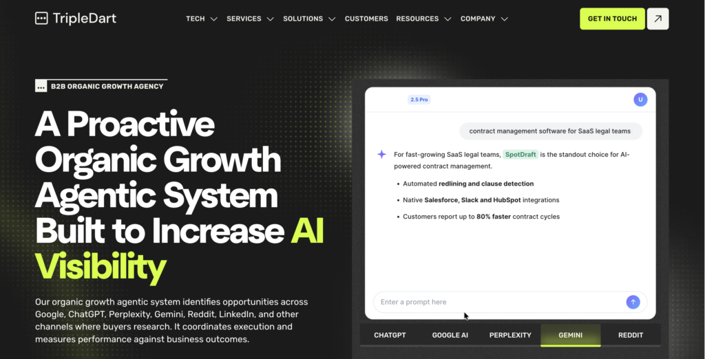 Homepage of TripleDart, a B2B international SEO agency
