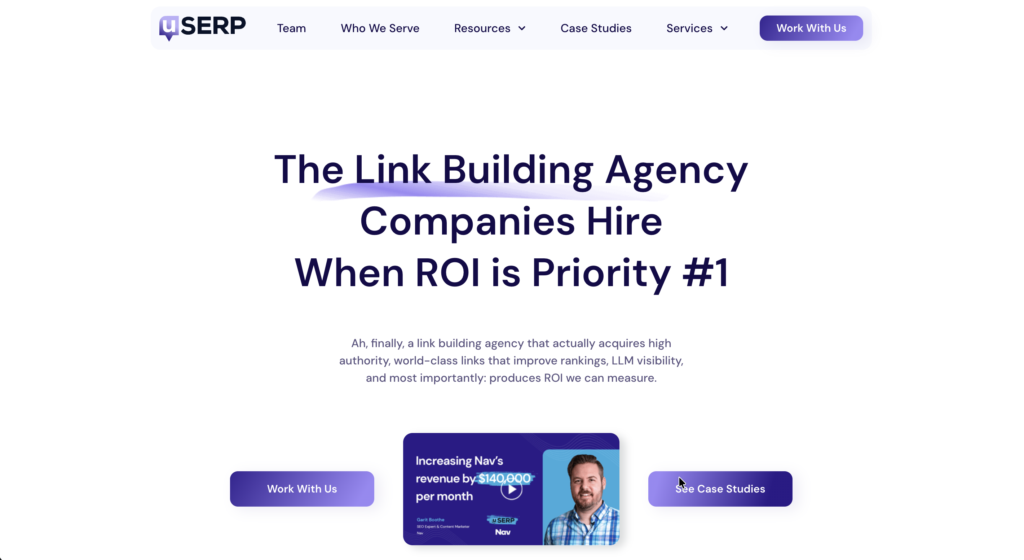 Website screenshot for uSERP, a well-known outreach link building agency