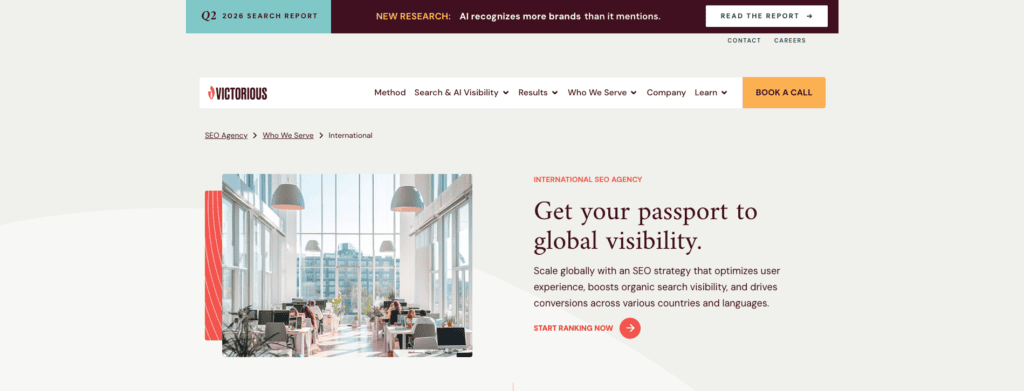 Service page for international SEO agency, Victorious