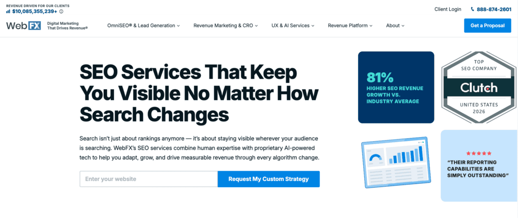 SEO services page for WebFX—one of the best enterprise SEO agencies