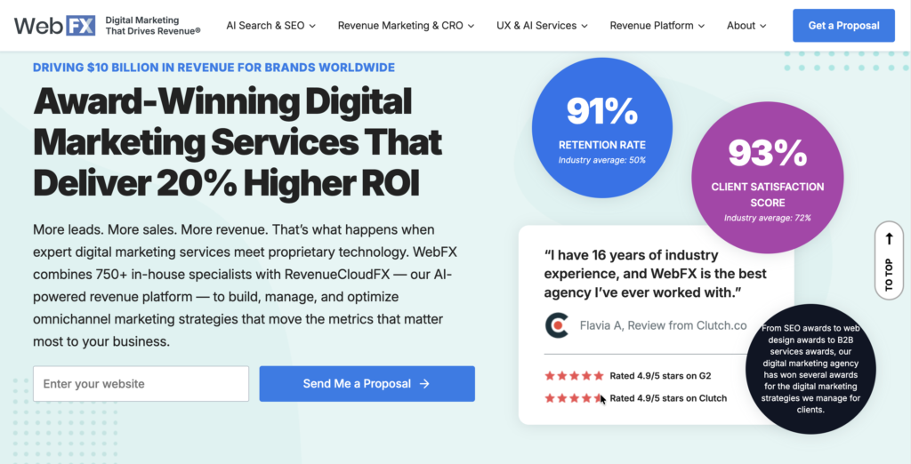 Home page for WebFX, which is an award-winning marketing agency